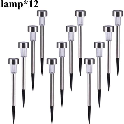 12pcs/lot Solar Lamps Stainless Steel LED Solar Lawn Light For Garden Decor Outdoor Waterproof IP65 Bollard Solar Stick Lights