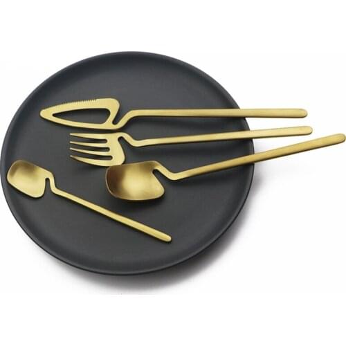 16Pcs/Set Gold Matte Cutlery Set 304 Stainless Steel Dinnerware Set Knife Fork Spoon Dinner Set Kitchen Flatware