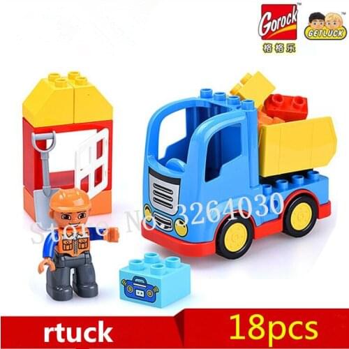 GOROCK 18pcs large bricks transport truck worker set Big building blocks Baby Gift Educational toys Compatible with Duploe 10529