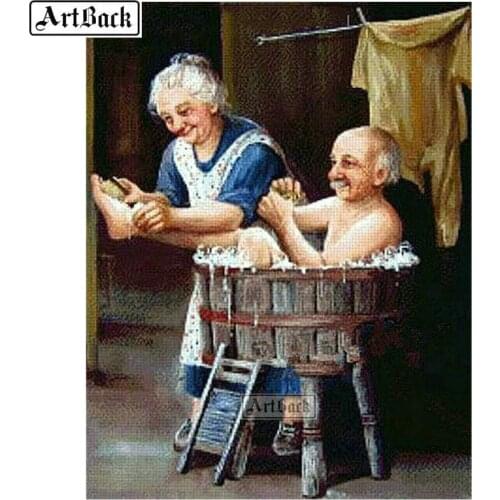 5d diamond painting old couple bathing picture full square / round resin diamond mosaic 3d diamond embroidery kit
