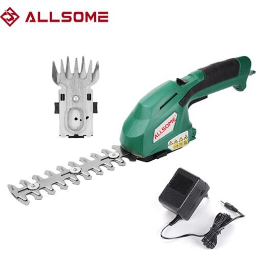 ALLSOME 7.2V 2 In 1Cordless Electric Grass Hedge Trimmer Battery Rechargeable Shear Hedger Motor Garden Portable Power Tools