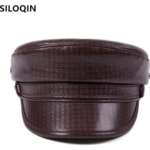 SILOQIN snapback hat unisex natural sheepskin leather Military Hats for men women genuine leather cap new trend brands flat cap