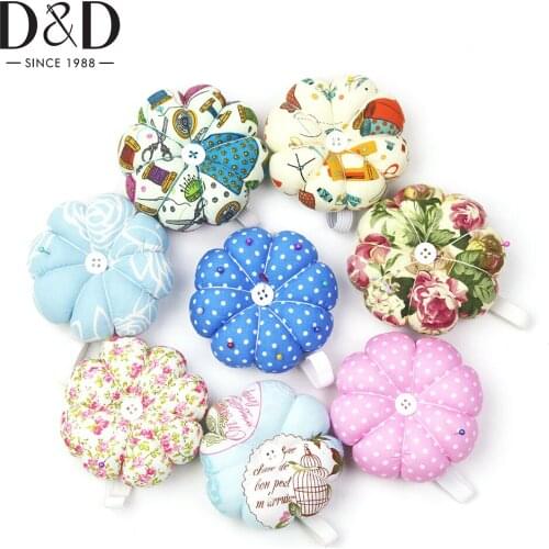 D&D Sewing Pincushion Pumpkin Shape Soft Cotton Fabric Button Wrist Strap for Cross Stitch Sewing Safety Pin Cushion Accessories