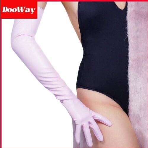 DooWay OPERA LONG LATEX GLOVES Faux Leather PU Light Pink Princess Evening Dress Party Gloves