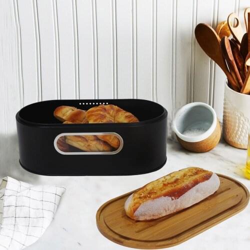 Vintage Bread Boxes Black Bread Bin With Bamboo Board Lid Storage Box Home Organization and Storage