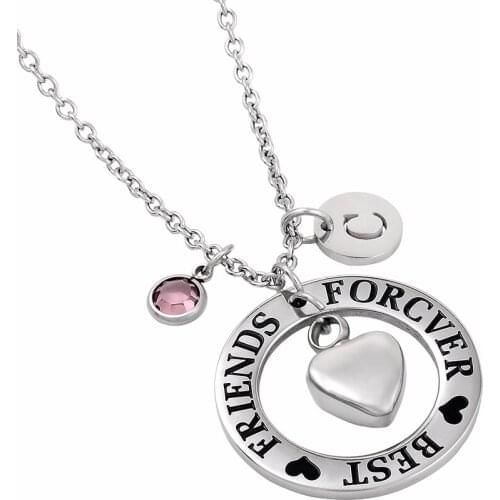 IJD0031 FRIENDS FORCVER BEST Circle with Heart Urn Charm,Stainless Steel Ashes Holder Keepsake Cremation Jewelry Necklace