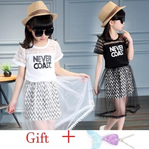 Children Clothing Casual 2pcs Baby Kids Girls Clothes 2021 Summer T shirts+Mesh Skirts Sets Teenager 4 5 6 7 8 9 10 11 12 years