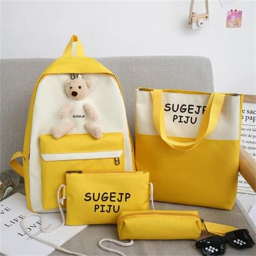 4 Piece Set Casual Feminina School Girl Backpack Cute Women Bagpack Fashion Nylon Shoulder Bags For Teenager Mochilas