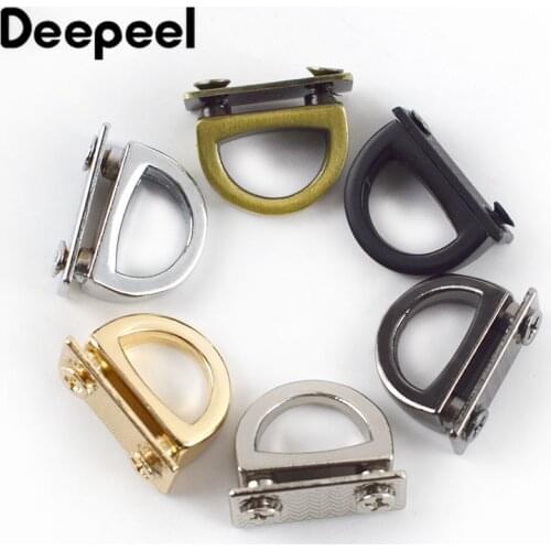 Deepeel 5pc 14mm Metal D Ring Bag Side Clip Buckles Screw Handbag Chain Hang Buckle DIY Hardware Parts Strap Clasp Accessories