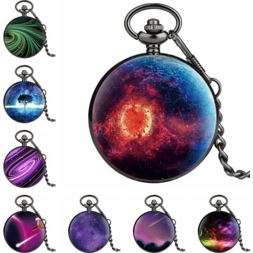 8 Types Starry Sky Vortex Aurora Quartz Pocket Watch Exquise Route Map Meteorite Chic Design Unique Chain Clock for Men Women
