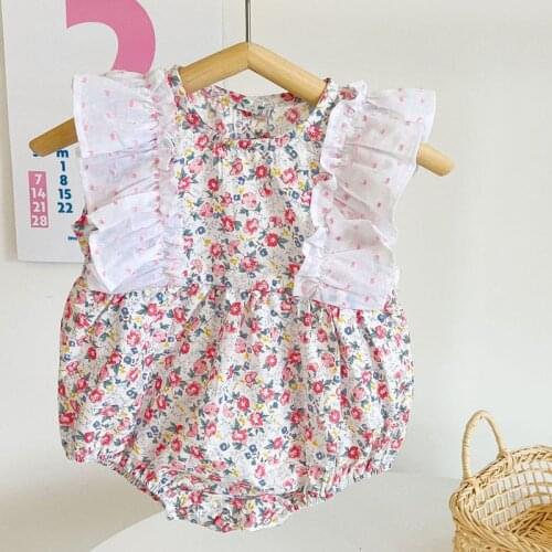 Summer Baby Girls Clothes Korean Style Infant Baby Girls Flower Jumpsuit Toddler Baby Girl Sleeveless Cotton Romper