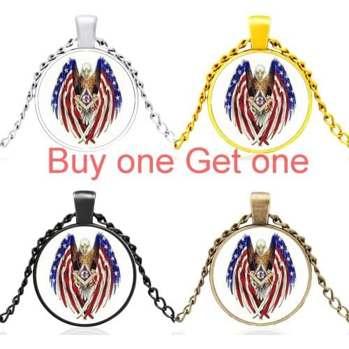 Fashion American Flag Freemason Eagle Black Glass Dome Pendant Necklace Men Women Jewelry Accessories Gifts