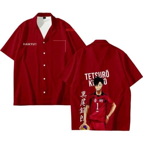 Anime Haikyuu Cosplay Costume Nekoma High School Volleyball Club Kuroo Tetsurou Mens Shirt Casual Short Sleeve Button Shirt Men