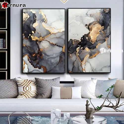 5D DIY Diamond Painting 2pcs Black Grey Gold Fluid Style ull square round drills embroidey cross stitch mosaic stones home decor
