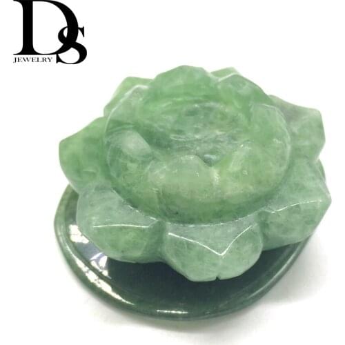 Natural Carved Fluorite Quartz Lotus Crystal Cute Flower With Green Aventurine Leaf Buddhism Monk Charms Home Decoration