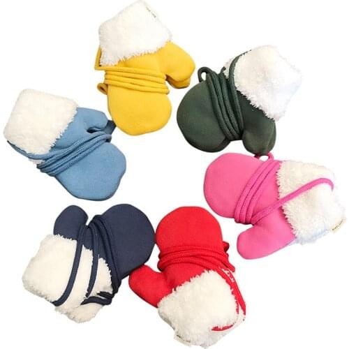 New 2019 Winter Girls Solid Plush Gloves Warm Rope Full Finger Mittens Gloves for Children Thicken Candy Color Mittens Gloves