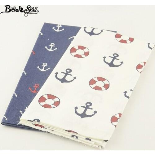 News Booksew Cotton Fabric Sea Anchor Style High Quality Patchwork Twill Tissue Clothing Pillows Cushions 2 Pcs/lot 50cmx100cm
