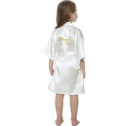 New solid girls stain silk robes flower girl kimono robes wedding brief bathrobes pajamas kids robe+belt nightdress hot sale