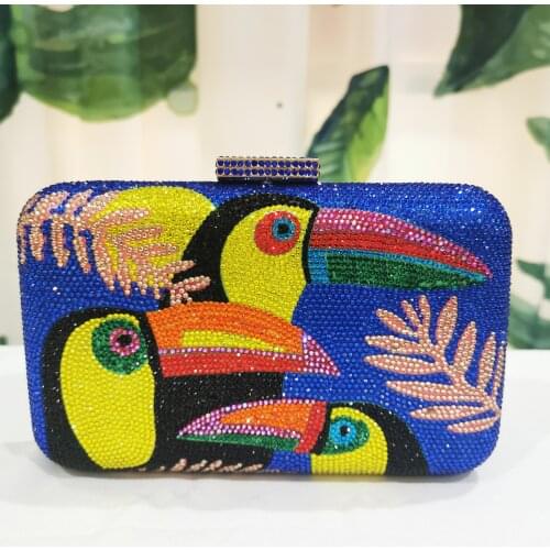 Novelty Toucan Bird Women Crystal Evening Bags Rhinestones Box Minaudiere Clutch Party Cocktail Handbag Purse