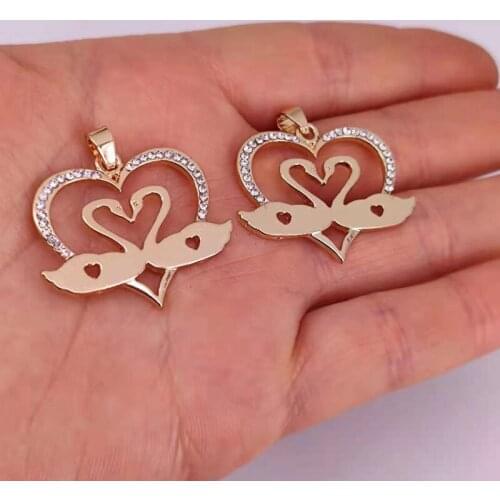 Hzew 5pcs two swan heart pendant charm two colors charms for women man Accessorie