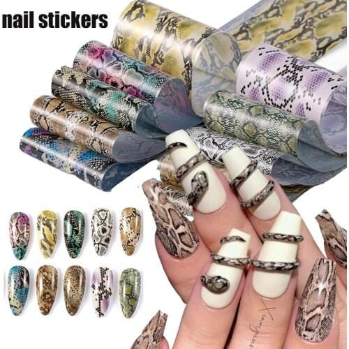 Snake Print Nail Foils Leopard Wild Animal Skin Transfer Sticker Sexy Slider Starry Sky Gel Polish Wrap Decoration 10 Sheets