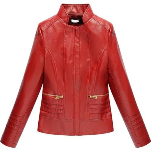 Faux Leather Jacket Women Red Green L-7XL Plus Size Coat 2021 Spring Short PU Leatherette Autumn Clothing Black Jackets LR742