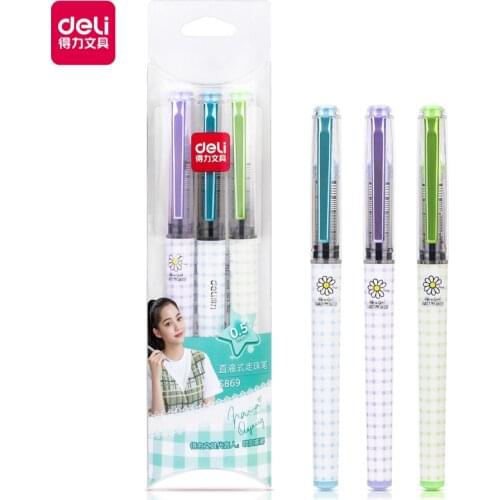 DELI S869 Roller Ball Pens Black Ink Color 3 Pcs/Lot 0.5mm big capacity Writing tools school stationery Fancy Gel Ink Pen