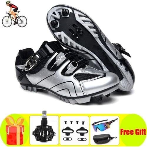 2021Self-locking Mtb Cycling Shoes Sapatilha Ciclismo Non-slip Outdoor Athletic Bicycle Silver Comfortable Bike Bicicleta