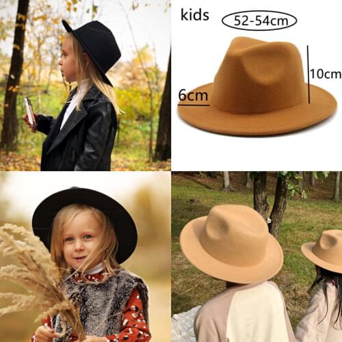 Fedora hat women kids 54cm classic simple wide brim hats vintage Multicolor church man Jazz cap red child small winter women hat