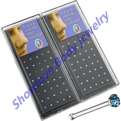 Showlove Steel CZ gem Nose Bone Stud Ring Jewelry 40pc Case