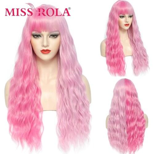 MISS ROLA Pink Ombre Brown Light Blonde Wavy Wig Party Daily Cosplay Wigs for Black White Women Colorful Fiber High Temperature