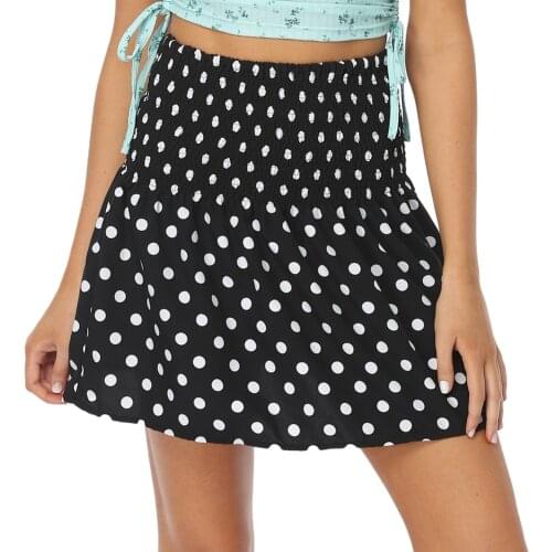 Stylish Chic Polka Dot Print Ruched Skirt Fashion Women Casual High Waist Above Knee Skirts