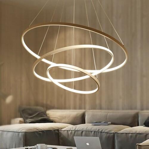 LED Pendant Lights Black White Golden Modern 4 3 2 1 Rings Circle Aluminum Hanging Lamp for Dining Doom Living Room Decoration