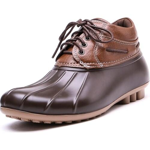 TONGPU Womens Rain Boots Ankle High Low Heel Lace-Up Waterproof Duck Boots 28-304