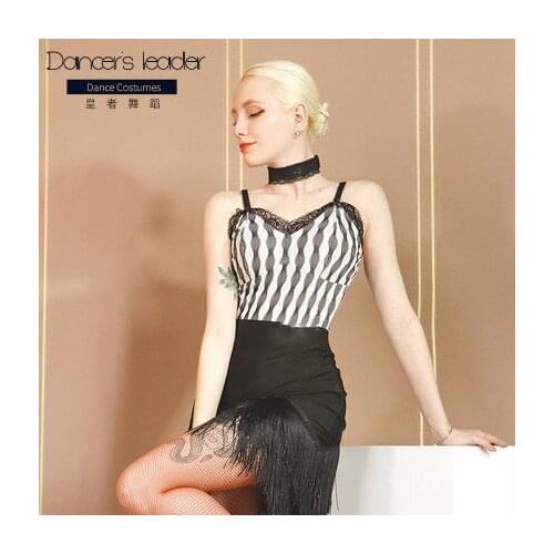 Latin Dance Tops Lace Suspender Leotards Adult Dance Practice Wear Ballroom Samba Salsa Dancing Clothes Women Mesh Tops