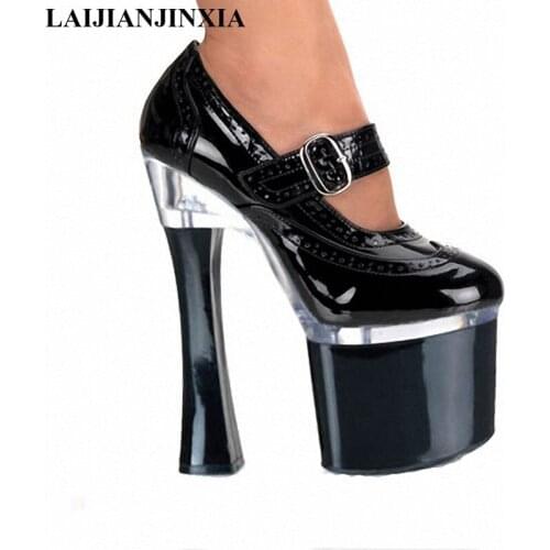 LAIJIANJINXIA Autumn Sexy Ultra High Heels For Womens Dance Pumps Shoes Night Party 18cm Square High Heels Pumps Dance Shoes