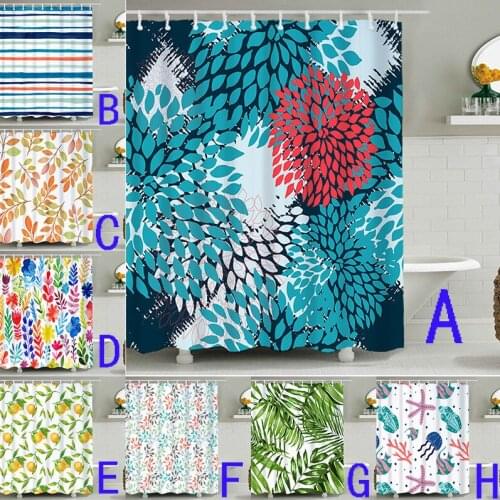 Colorful Plants Bath Shower Curtain 3D Printed Leaves Shower Curtain Fabric Washable Mildew Bathroom Accessories Home Decorative