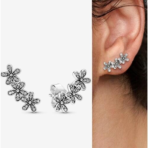 100% 925 Sterling Silver Pan Earring Fashionable And Dazzling Daisy Earrings For Women Wedding Gift Fashion Jewelry