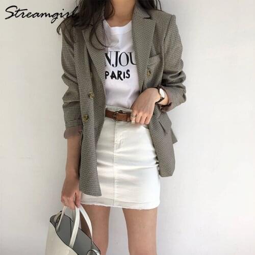 Business Blazer For Women Formal Womens Plaid Blazers Work Formal Jacket Office Vintage Blazer Plaid Women Korean Ladies Blazers