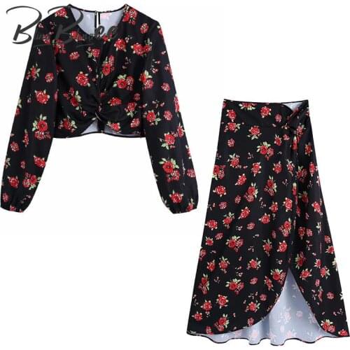 BlingBlingee Za 2021 Summer Woman Traf Outfits Red Flowers Print Crop Tops + Maxi Long Skirt Suits Casual Beach 2 Piece Sets