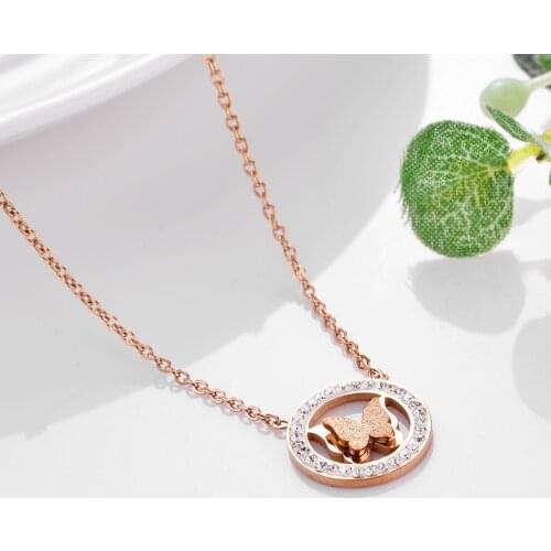 2021 New Titanium Steel Butterfly Necklace For Women CZ Fish Round Stainless Steel Clavicle Chain Necklace Jewelry Gift