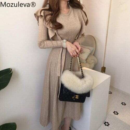 Mozuleva 2020 New Autumn Winter Long Thicken Female Dress Women Full Sleeve Solid Mremaid Dress Korean Hoodies Sweatshirts Dress