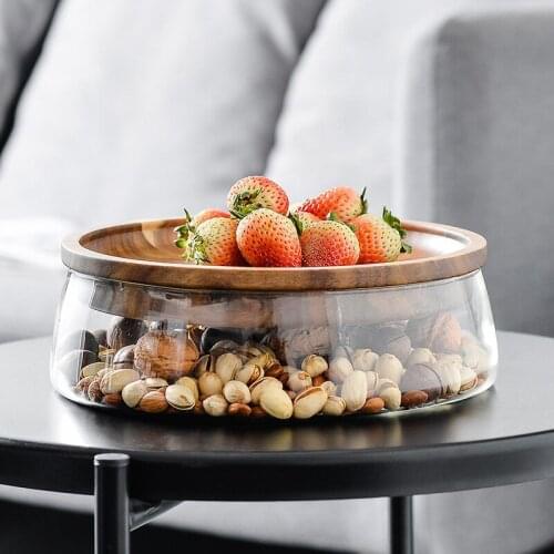 2pcs Japanese Transparent Glass Fruit Plate with Lid Simple Home Candy Snack Pot Modern Desktop Tall Dessert Jar with Fruit Fork