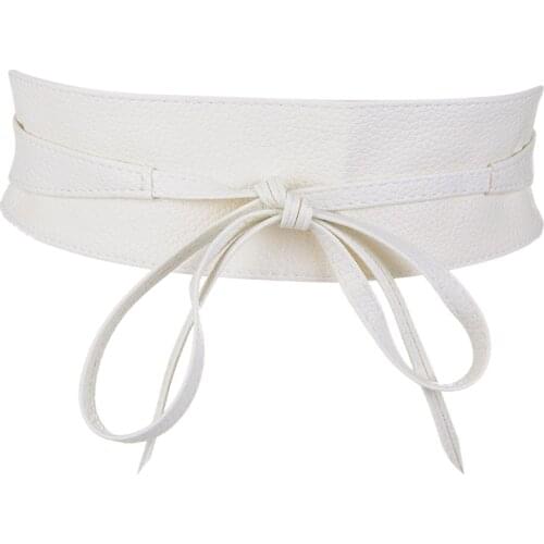 2021 1PC Fashion Spring Autumn Women Lady Fashion Metallic Color Soft Leather Wide Belt Self Tie Wrap Waist Mujer Dress