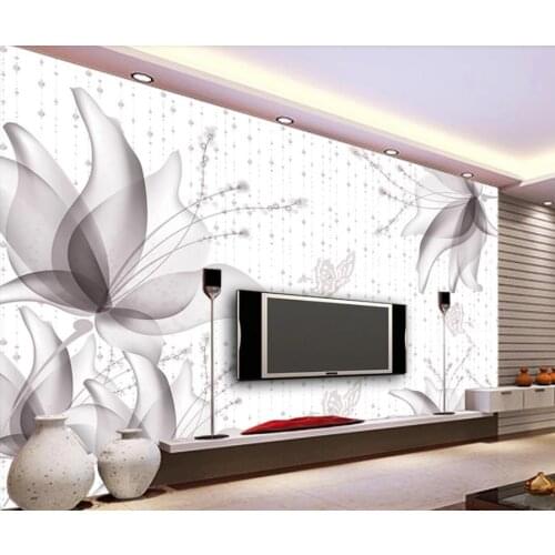 3D Wallpaper Hand drawn minimalist transparent lily flower butterfly TV background wall Modern Custom 3D Wallpaper