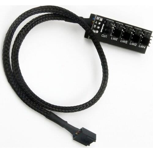 1 to 5-Port Adapter Black Sleeved Jacket 40cm 4-pins PWM CPU Cooler/ Chasis Cooling /Case Hub Splitter Fan Power Cable