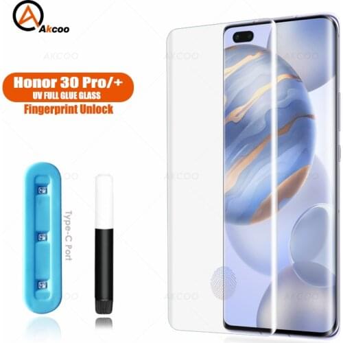 Akcoo UV Full Adhesive Tempered Glass for Honor 30 Pro Screen Protector Sensitive touch for honor 30 Pro plus glass film