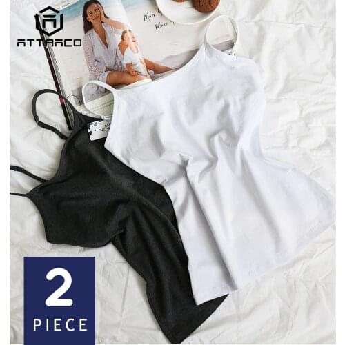 ATTRACO Women Camisole Tank Tops Basic Camis Cotton Soft Bulit In Self Adjustable Straps Sleepwear Jogging Wear Pack of 2