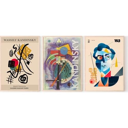 Kandinsky deep float, float effect canvas wall print 3 piece set, Vasily Kandinsky canvas print poster