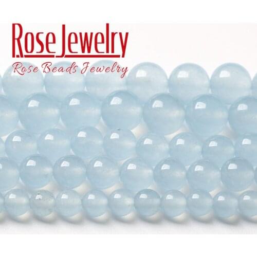 Natural Water Blue Jades Beads Round Loose Stone Beads For Jewelry Making DIY Bracelets Accessories 4 6 8 10 12 14mm 15" Strand